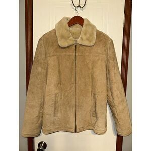 WINLIT Vintage Tan Brown Faux Fur Suede Leather Western Winter Coat Size Medium